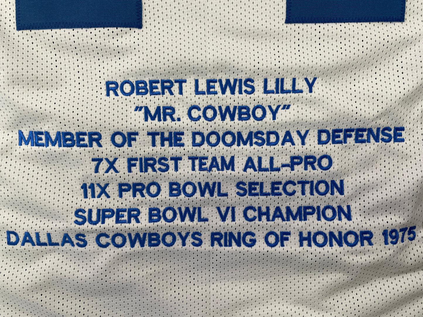BOB LILLY DALLAS COWBOYS SIGNED STAT FOOTBALL JERSEY w/HOF JSA
