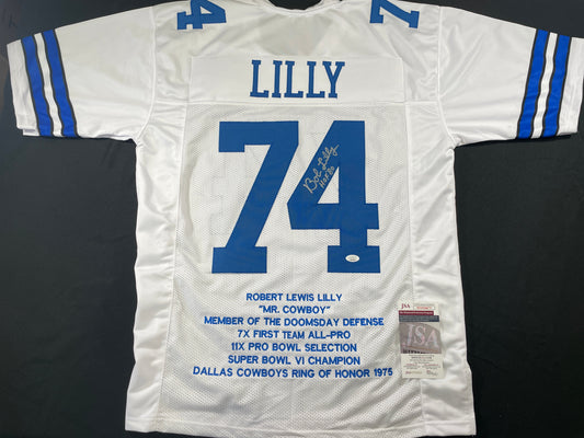 BOB LILLY DALLAS COWBOYS SIGNED STAT FOOTBALL JERSEY w/HOF JSA