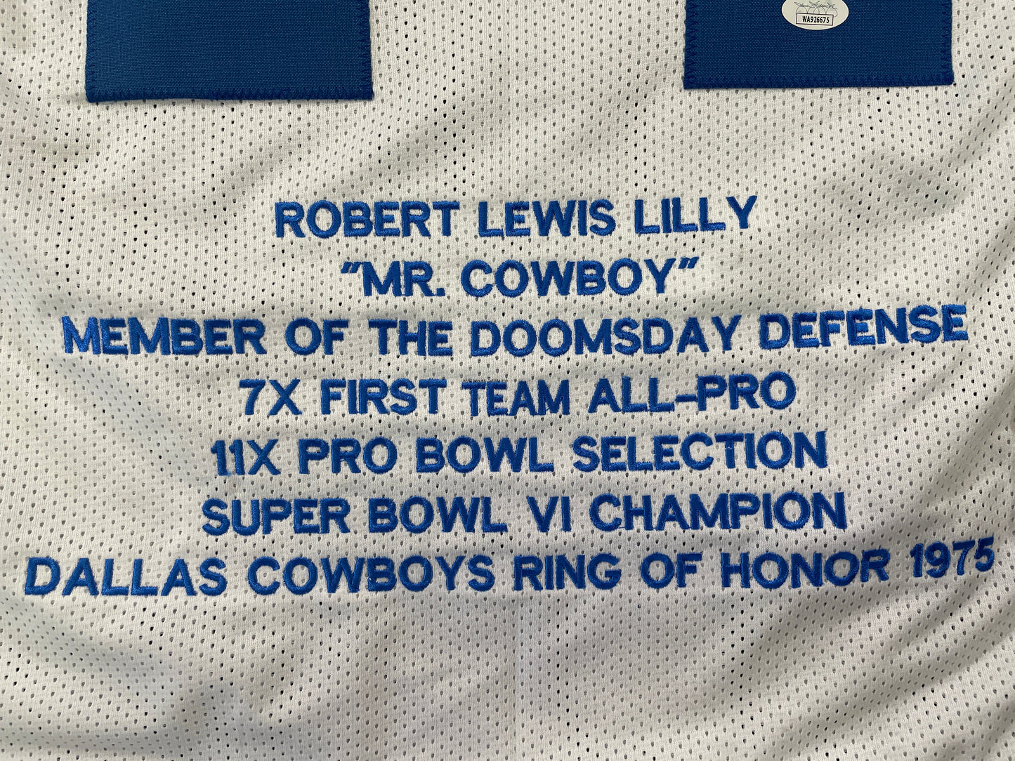 BOB LILLY DALLAS COWBOYS SIGNED STAT FOOTBALL JERSEY w/HOF JSA