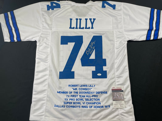 BOB LILLY DALLAS COWBOYS SIGNED STAT FOOTBALL JERSEY w/HOF JSA