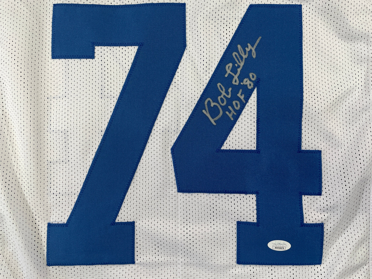 BOB LILLY DALLAS COWBOYS SIGNED STAT FOOTBALL JERSEY w/HOF JSA