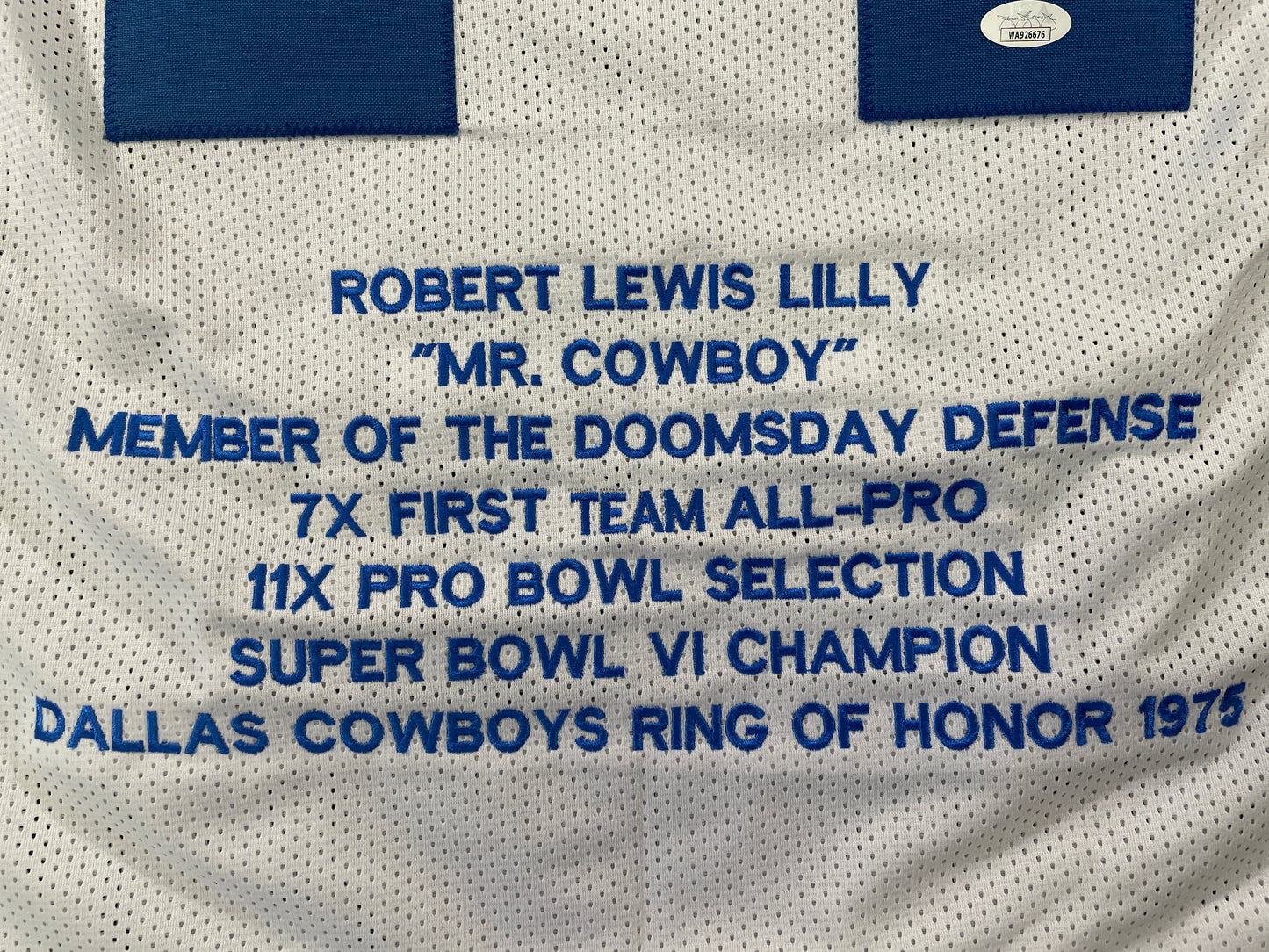 BOB LILLY DALLAS COWBOYS SIGNED STAT FOOTBALL JERSEY w/HOF JSA