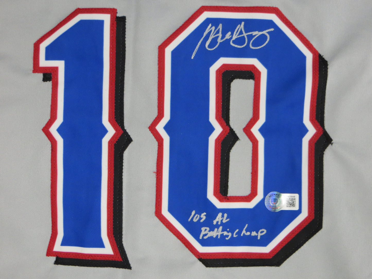 MICHAEL YOUNG TEXAS RANGERS SIGNED GRAY JERSEY w/INSC BAS COA