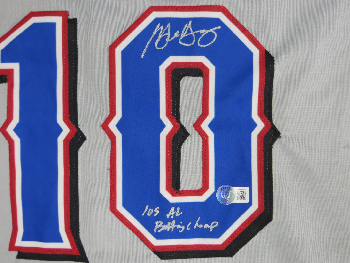 MICHAEL YOUNG TEXAS RANGERS SIGNED GRAY JERSEY w/INSC BAS COA