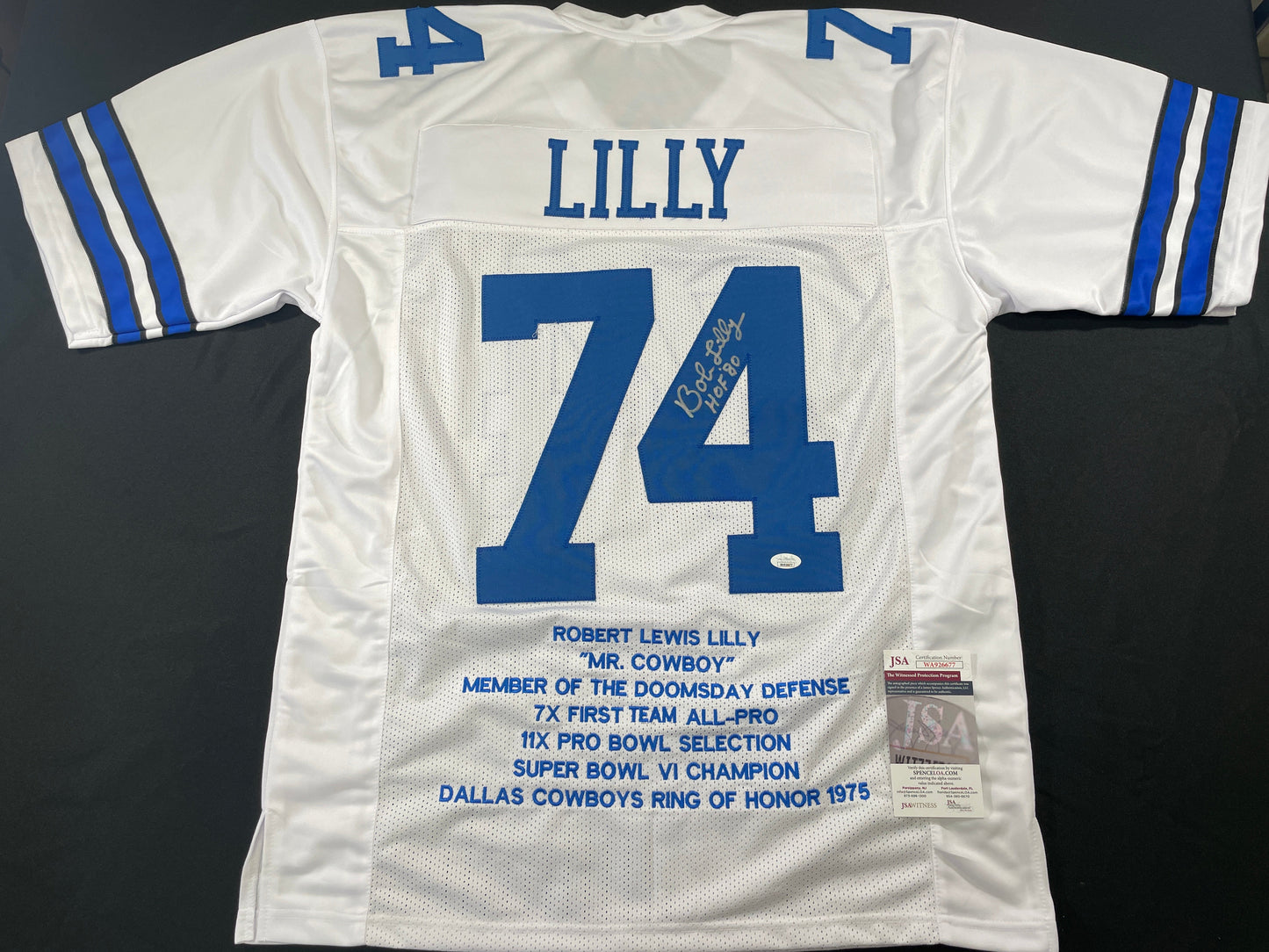 BOB LILLY DALLAS COWBOYS SIGNED STAT FOOTBALL JERSEY w/HOF JSA