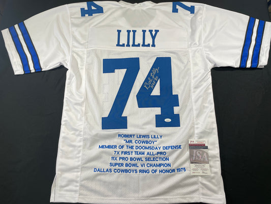 BOB LILLY DALLAS COWBOYS SIGNED STAT FOOTBALL JERSEY w/HOF JSA