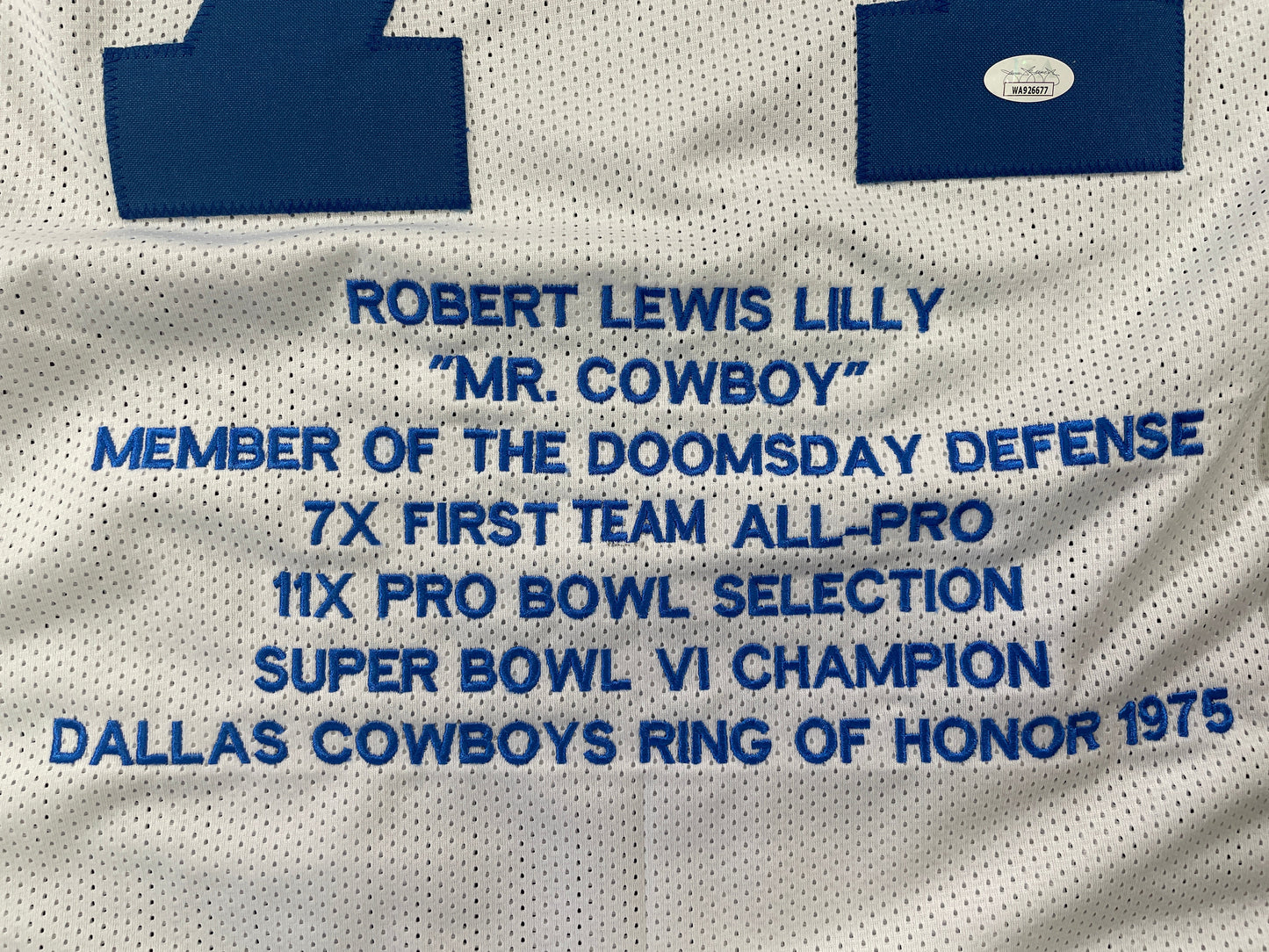 BOB LILLY DALLAS COWBOYS SIGNED STAT FOOTBALL JERSEY w/HOF JSA