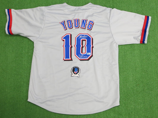 MICHAEL YOUNG TEXAS RANGERS SIGNED GRAY JERSEY w/INSC BAS COA