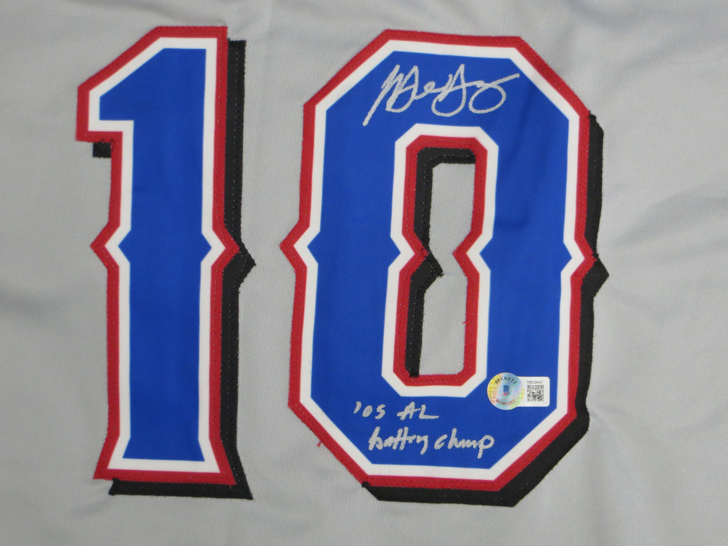 MICHAEL YOUNG TEXAS RANGERS SIGNED GRAY JERSEY w/INSC BAS COA