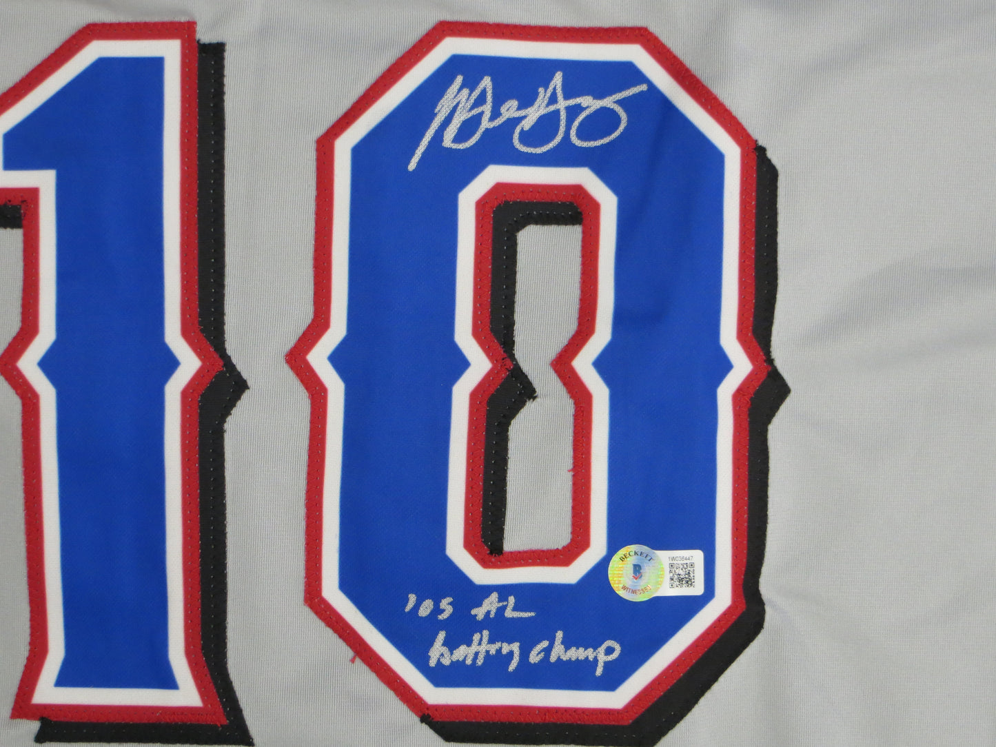 MICHAEL YOUNG TEXAS RANGERS SIGNED GRAY JERSEY w/INSC BAS COA