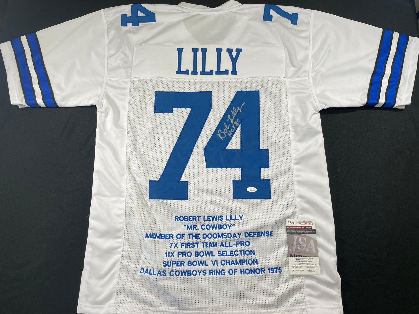 BOB LILLY DALLAS COWBOYS SIGNED STAT FOOTBALL JERSEY w/HOF JSA