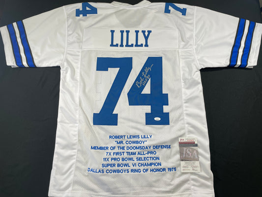 BOB LILLY DALLAS COWBOYS SIGNED STAT FOOTBALL JERSEY w/HOF JSA