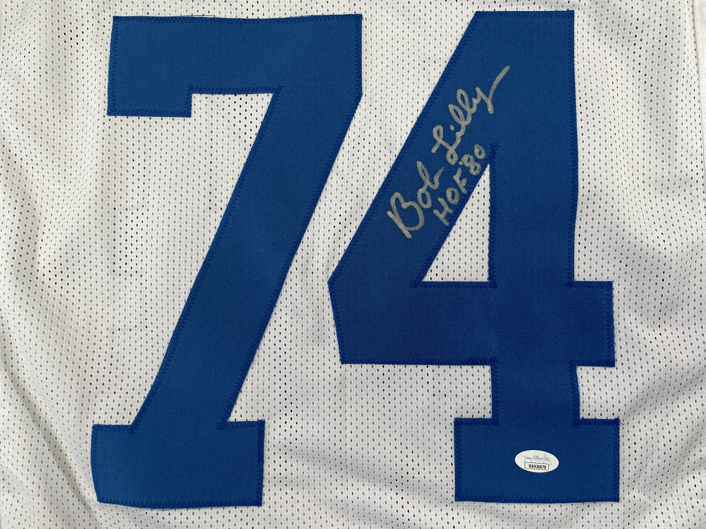 BOB LILLY DALLAS COWBOYS SIGNED STAT FOOTBALL JERSEY w/HOF JSA