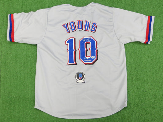 MICHAEL YOUNG TEXAS RANGERS SIGNED GRAY JERSEY w/INSC BAS COA