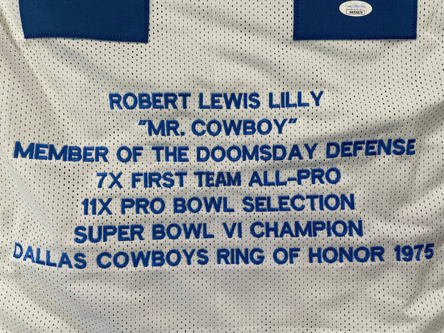 BOB LILLY DALLAS COWBOYS SIGNED STAT FOOTBALL JERSEY w/HOF JSA