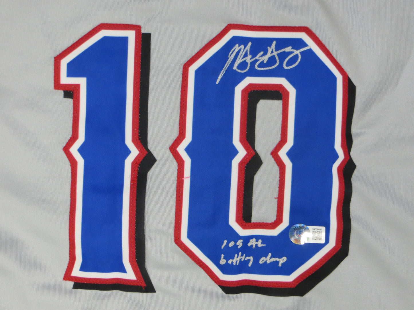 MICHAEL YOUNG TEXAS RANGERS SIGNED GRAY JERSEY w/INSC BAS COA