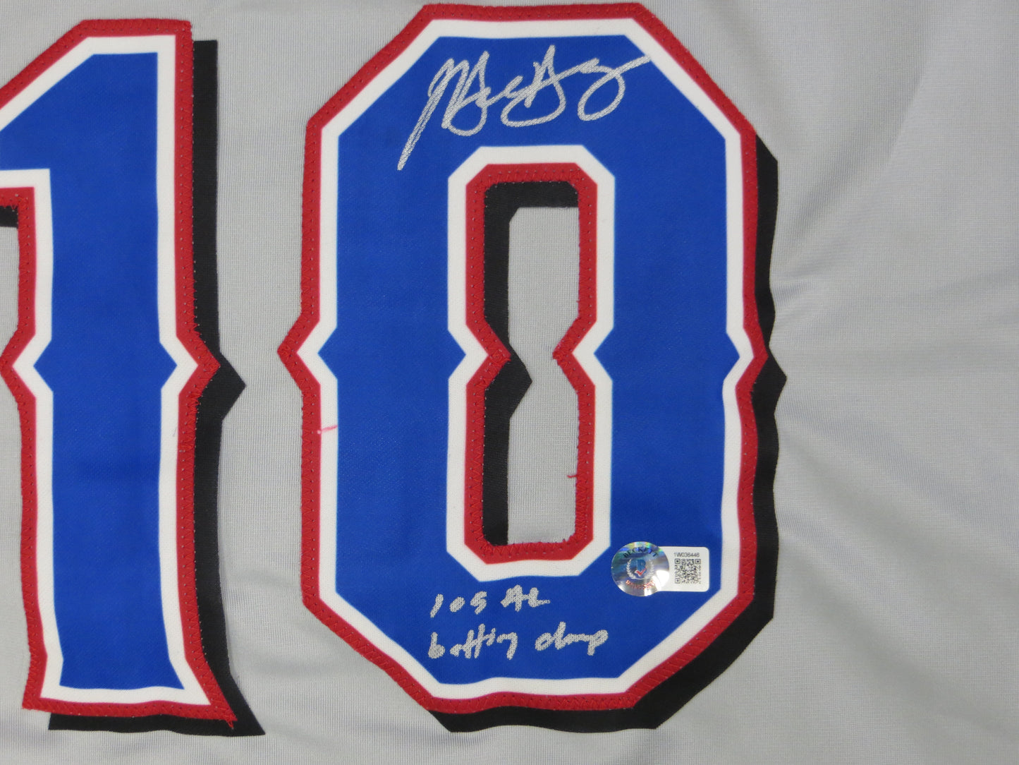 MICHAEL YOUNG TEXAS RANGERS SIGNED GRAY JERSEY w/INSC BAS COA