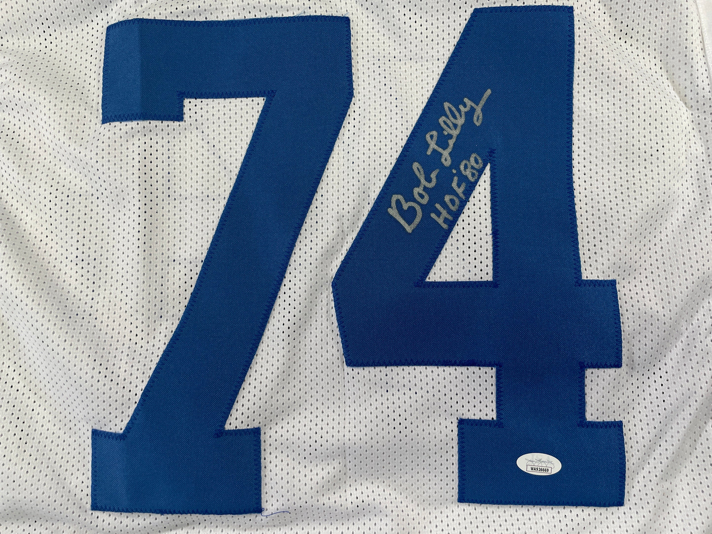BOB LILLY DALLAS COWBOYS SIGNED STAT FOOTBALL JERSEY w/HOF JSA