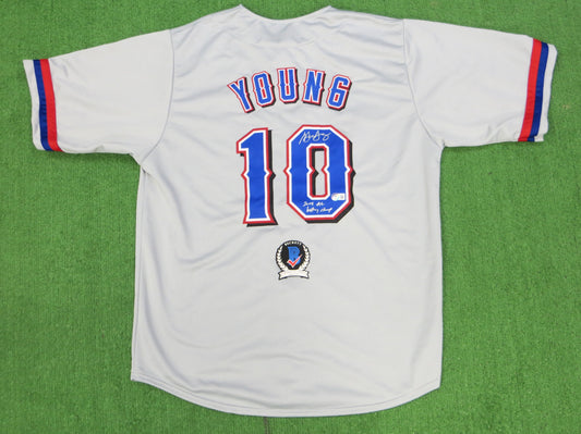 MICHAEL YOUNG TEXAS RANGERS SIGNED GRAY JERSEY w/INSC BAS COA