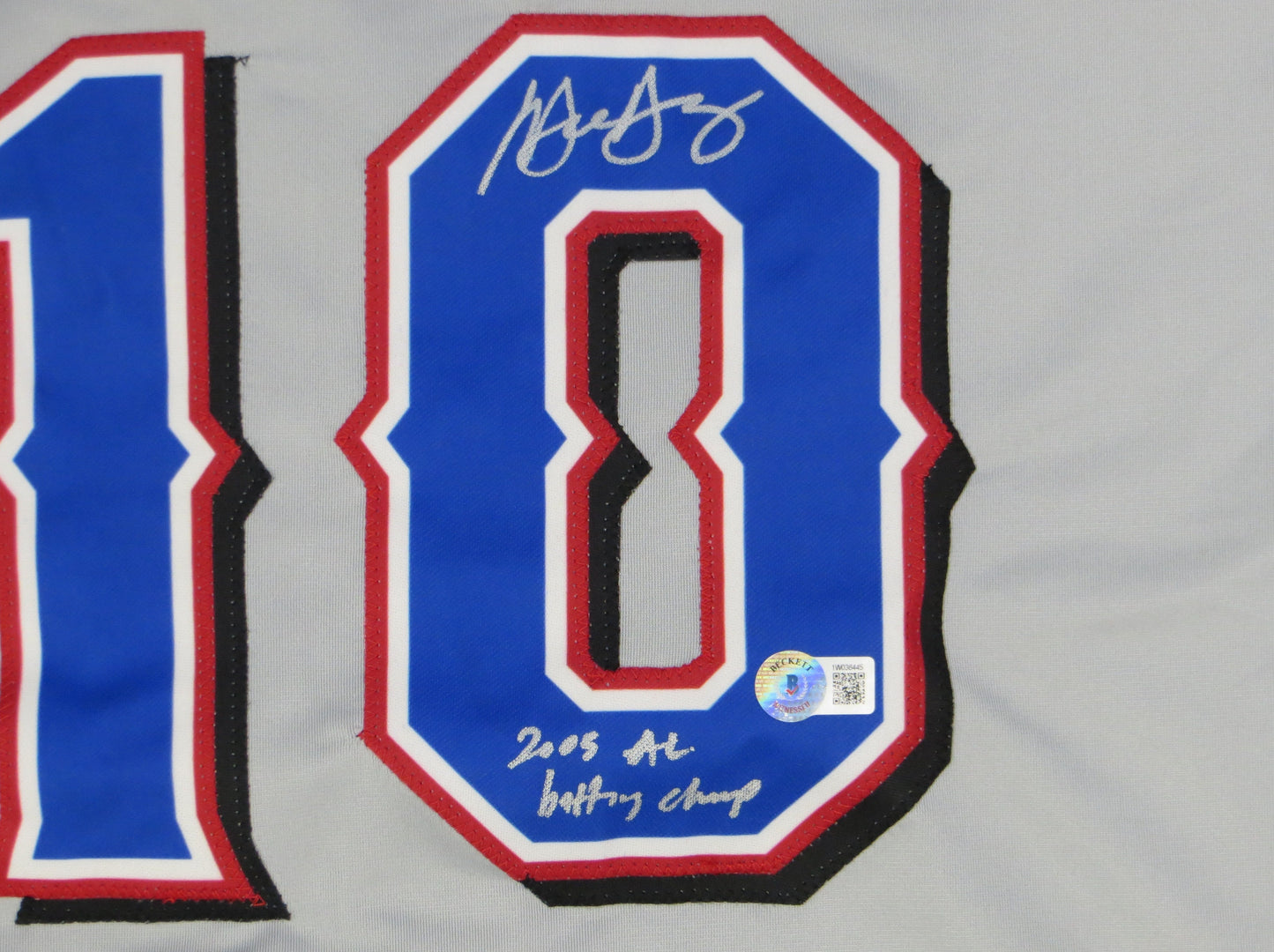 MICHAEL YOUNG TEXAS RANGERS SIGNED GRAY JERSEY w/INSC BAS COA