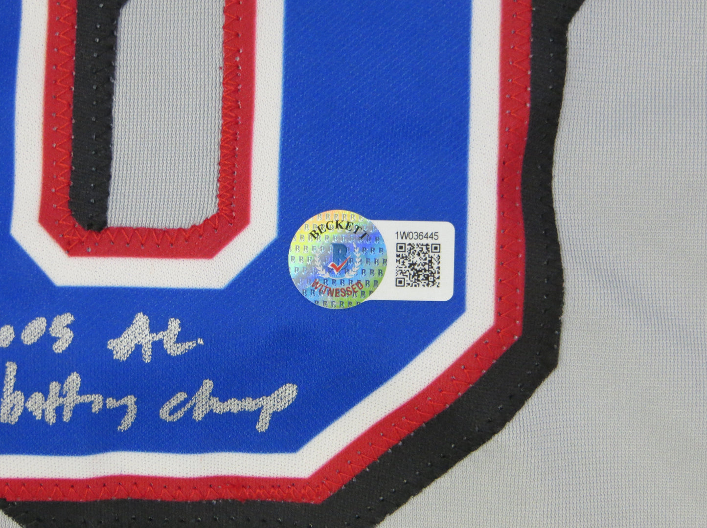 MICHAEL YOUNG TEXAS RANGERS SIGNED GRAY JERSEY w/INSC BAS COA