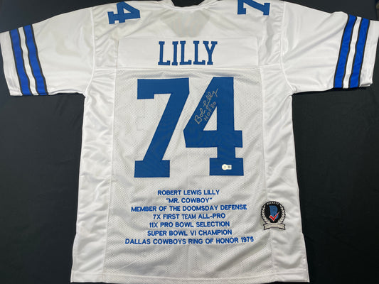 BOB LILLY DALLAS COWBOYS SIGNED STAT FOOTBALL JERSEY w/HOF BAS
