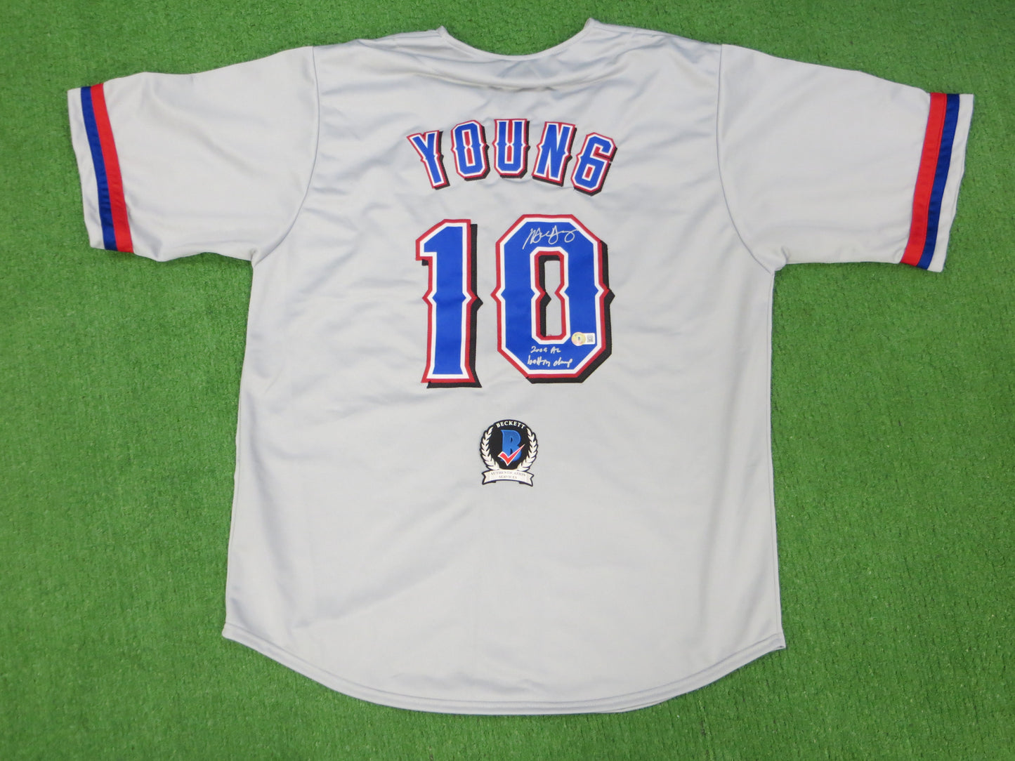 MICHAEL YOUNG TEXAS RANGERS SIGNED GRAY JERSEY w/INSC BAS COA