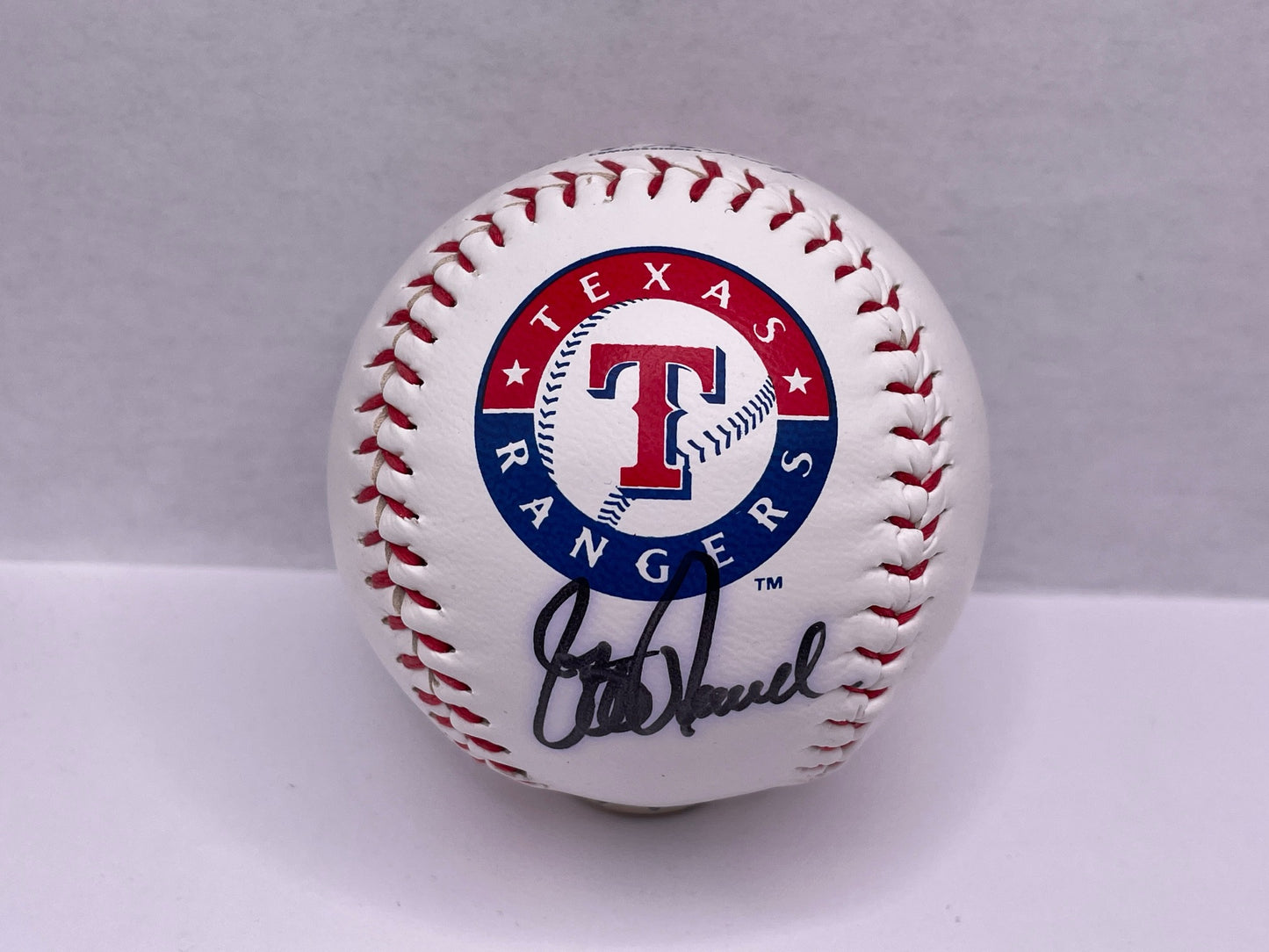 JEFF RUSSELL SIGNED LOGO BASEBALL Texas Rangers DALLAS CARD SHOW DCS Authentic