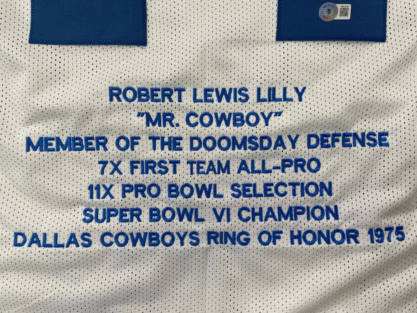 BOB LILLY DALLAS COWBOYS SIGNED STAT FOOTBALL JERSEY w/HOF BAS