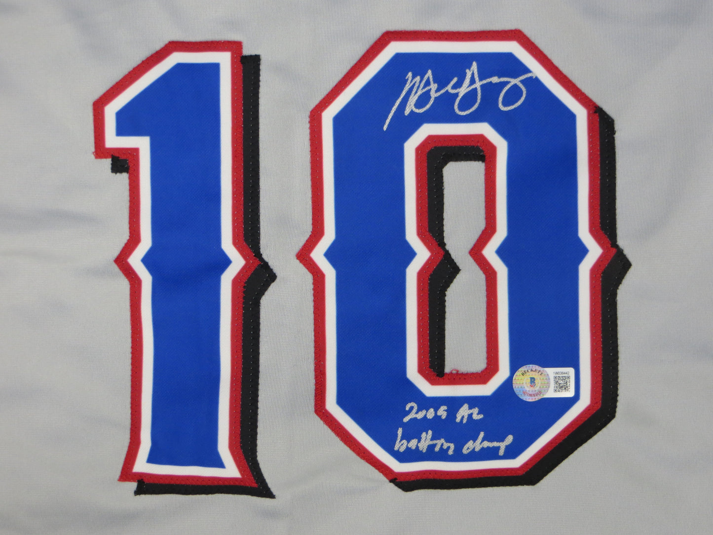 MICHAEL YOUNG TEXAS RANGERS SIGNED GRAY JERSEY w/INSC BAS COA