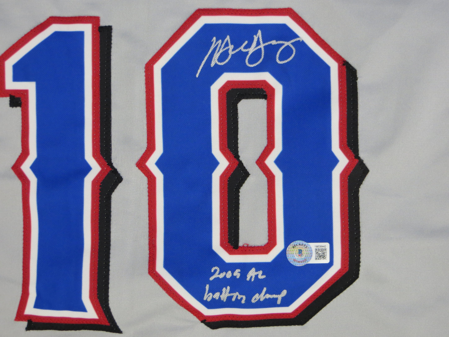 MICHAEL YOUNG TEXAS RANGERS SIGNED GRAY JERSEY w/INSC BAS COA