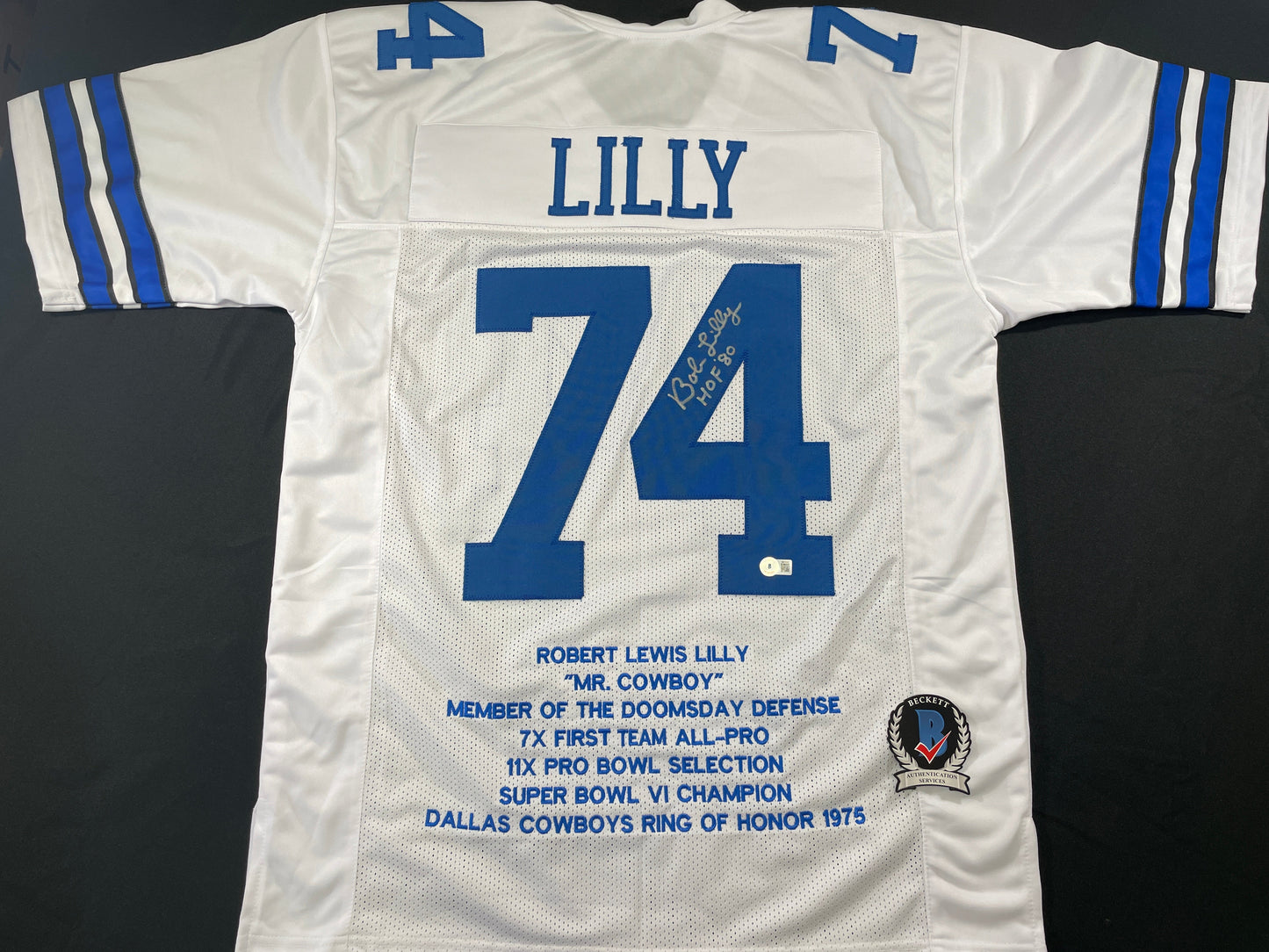 BOB LILLY DALLAS COWBOYS SIGNED STAT FOOTBALL JERSEY w/HOF BAS