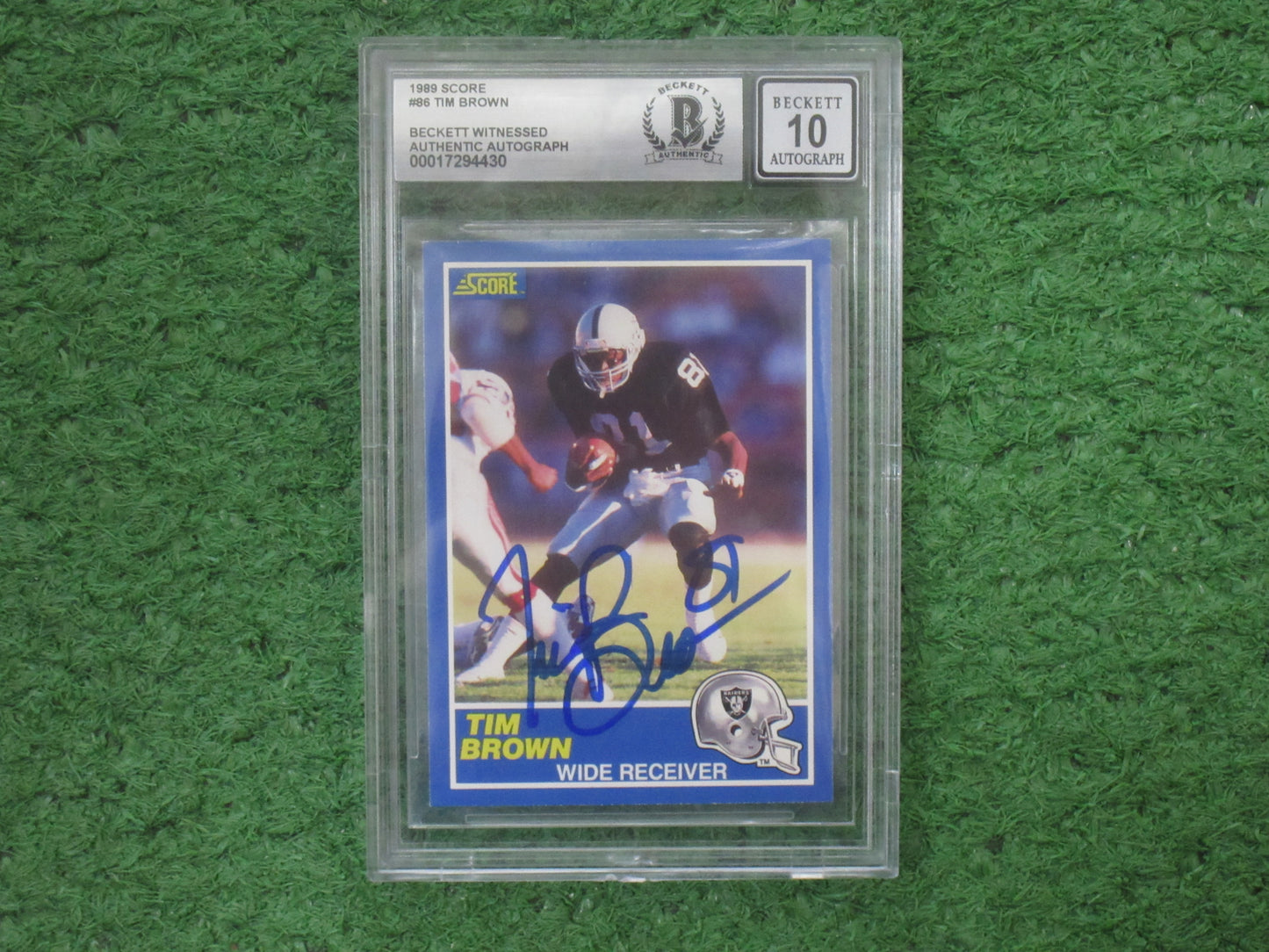 TIM BROWN SIGNED 1989 Score #86 BGS BAS SLAB Rookie Card RAIDERS AUTO 10