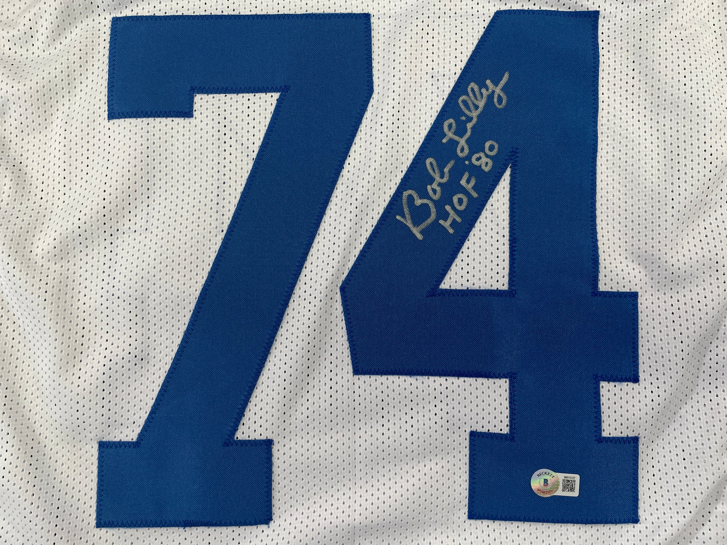 BOB LILLY DALLAS COWBOYS SIGNED STAT FOOTBALL JERSEY w/HOF BAS