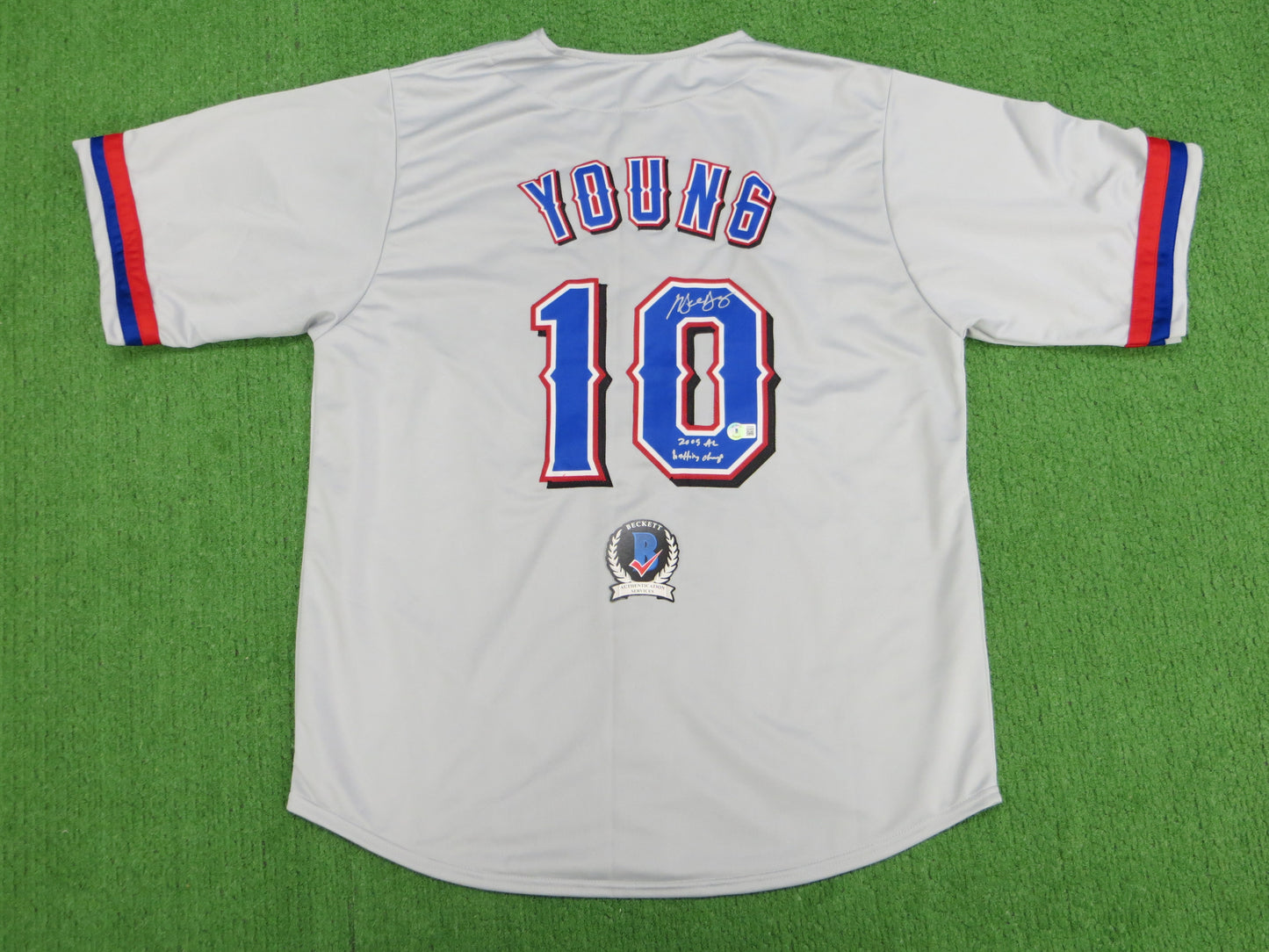 MICHAEL YOUNG TEXAS RANGERS SIGNED GRAY JERSEY w/INSC BAS COA