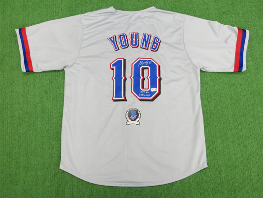 MICHAEL YOUNG TEXAS RANGERS SIGNED GRAY JERSEY w/INSC BAS COA