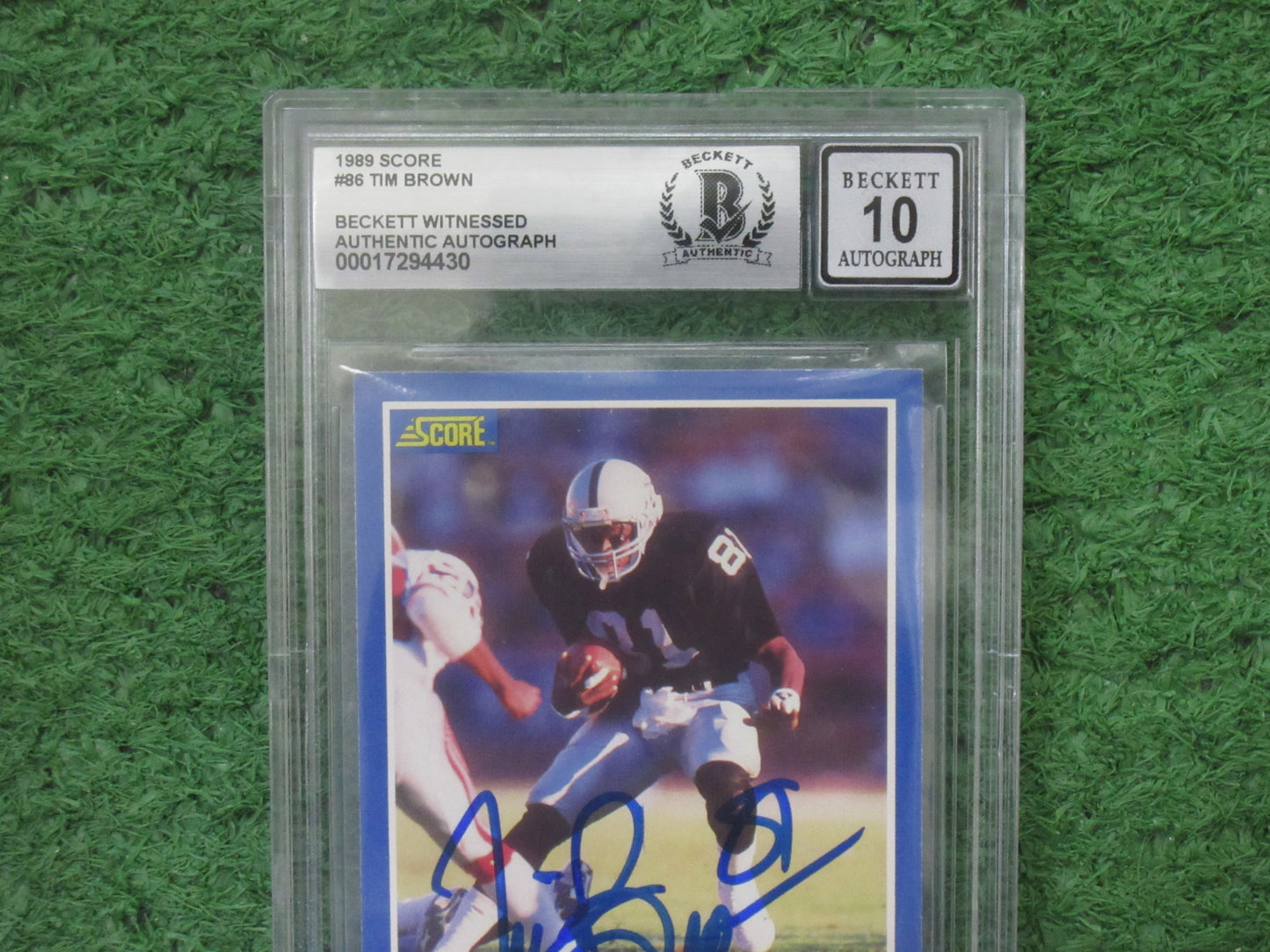 TIM BROWN SIGNED 1989 Score #86 BGS BAS SLAB Rookie Card RAIDERS AUTO 10