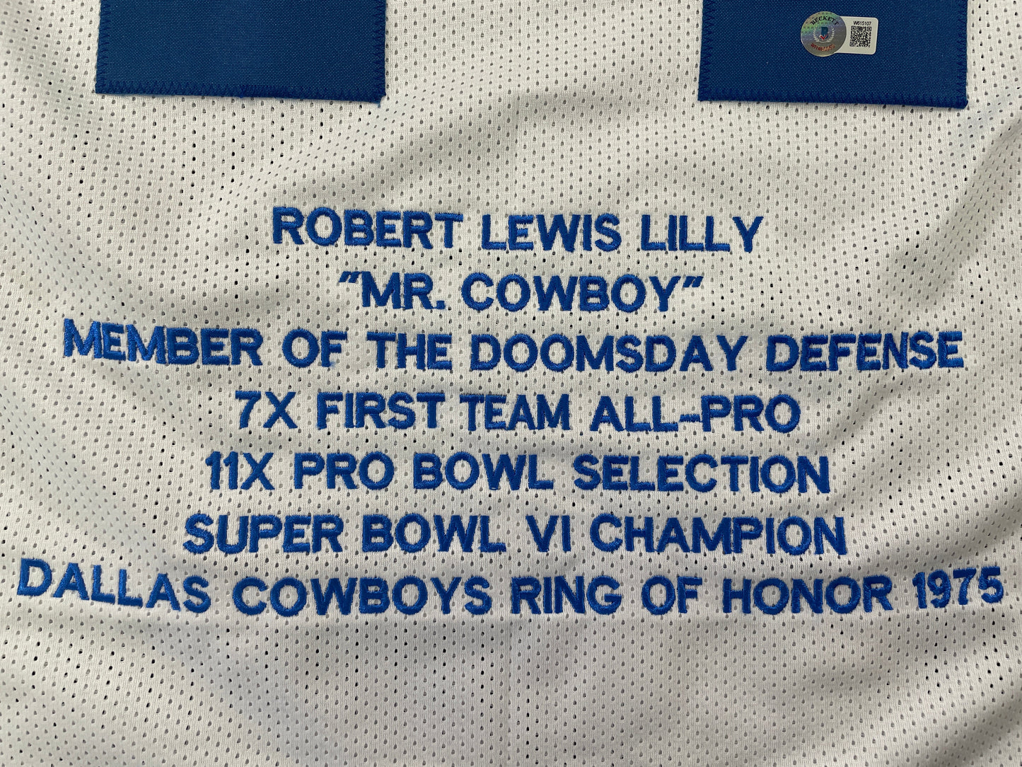 BOB LILLY DALLAS COWBOYS SIGNED STAT FOOTBALL JERSEY w/HOF BAS