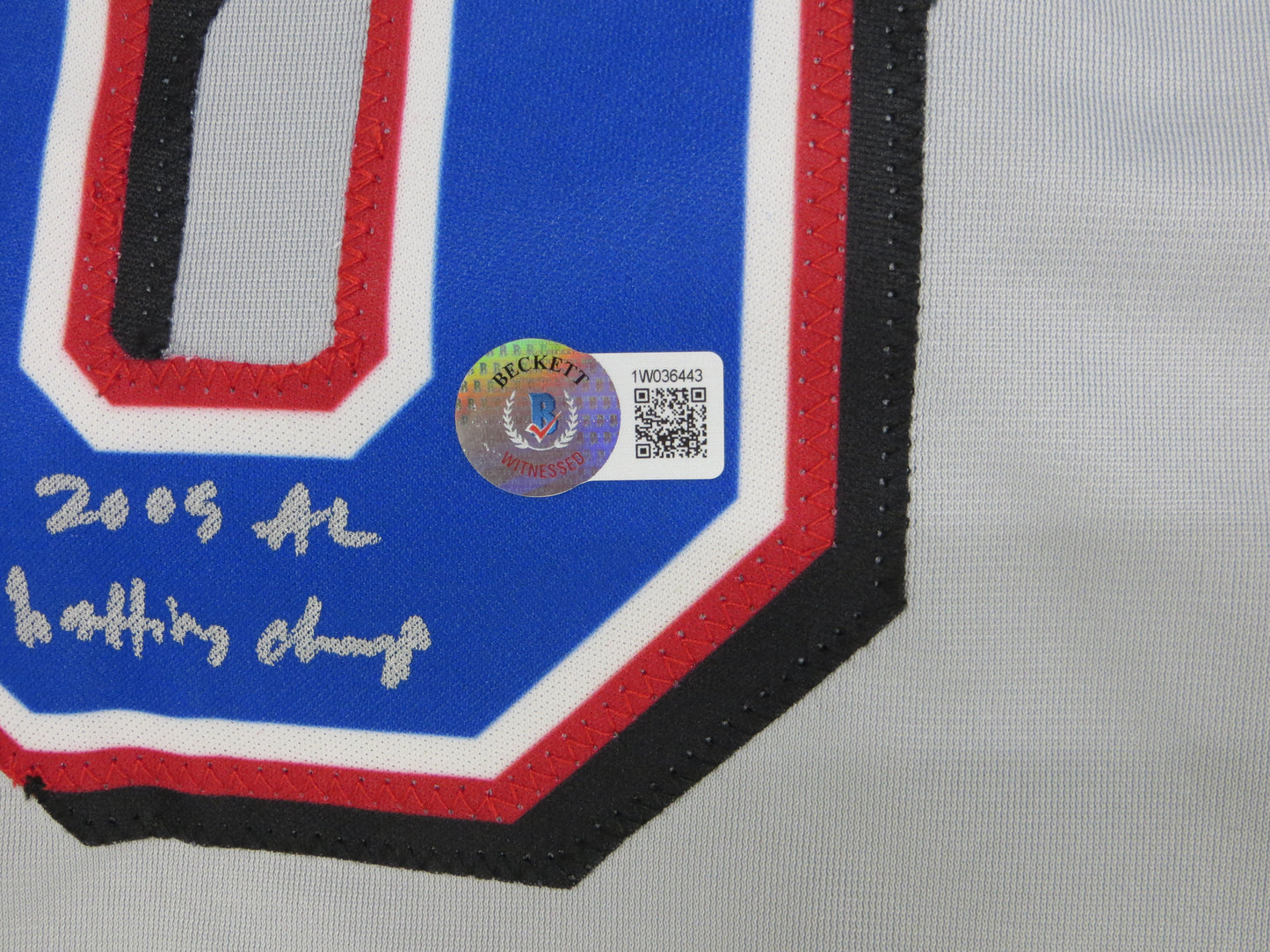 MICHAEL YOUNG TEXAS RANGERS SIGNED GRAY JERSEY w/INSC BAS COA