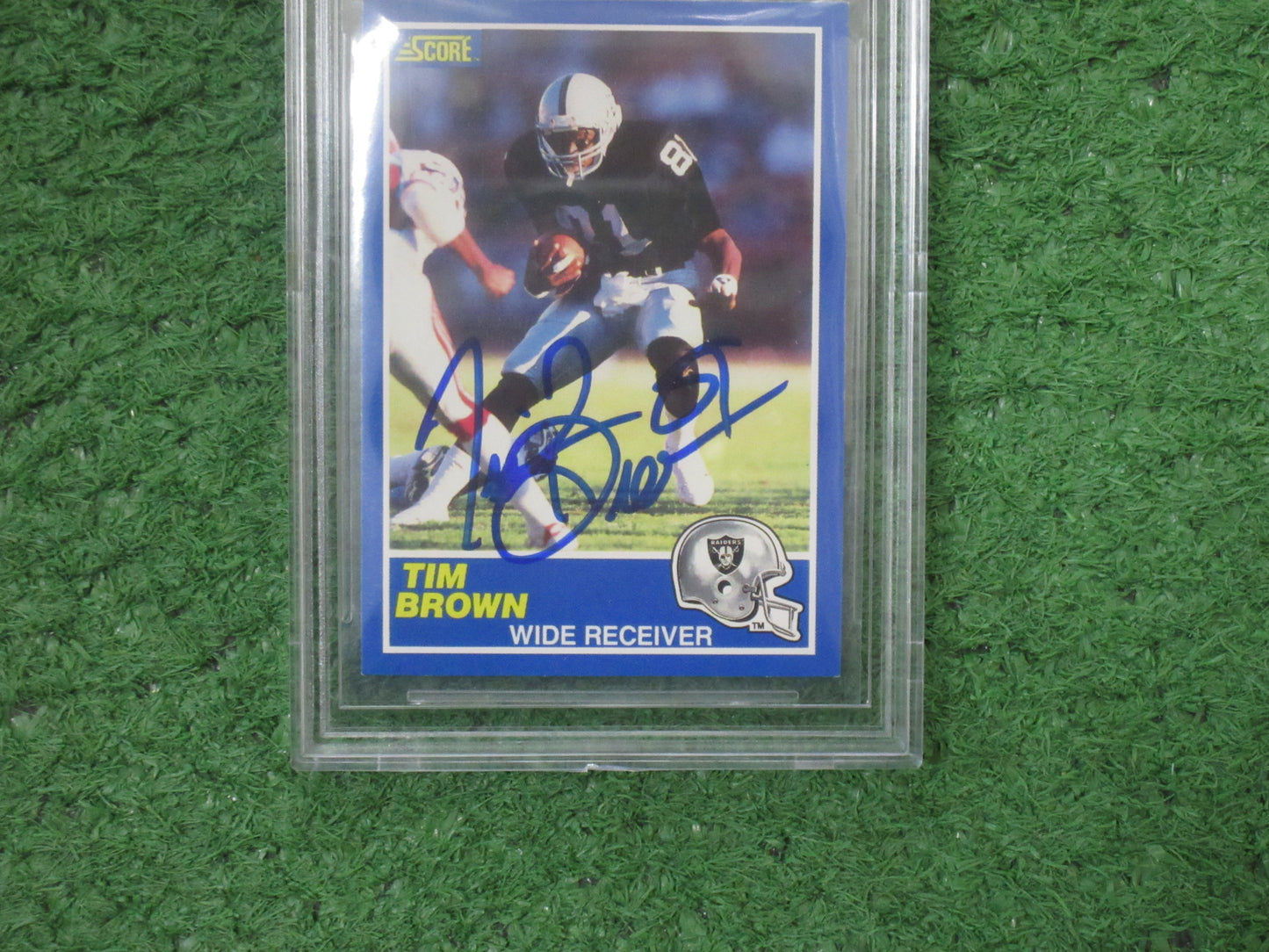 TIM BROWN SIGNED 1989 Score #86 BGS BAS SLAB Rookie Card RAIDERS AUTO 10)