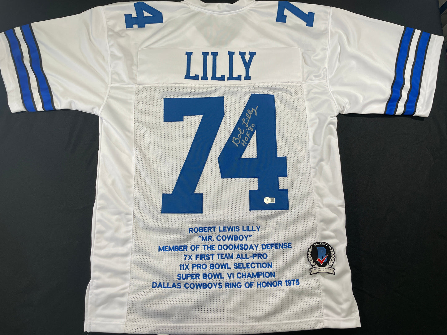 BOB LILLY DALLAS COWBOYS SIGNED STAT FOOTBALL JERSEY w/HOF BAS