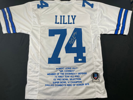 BOB LILLY DALLAS COWBOYS SIGNED STAT FOOTBALL JERSEY w/HOF BAS