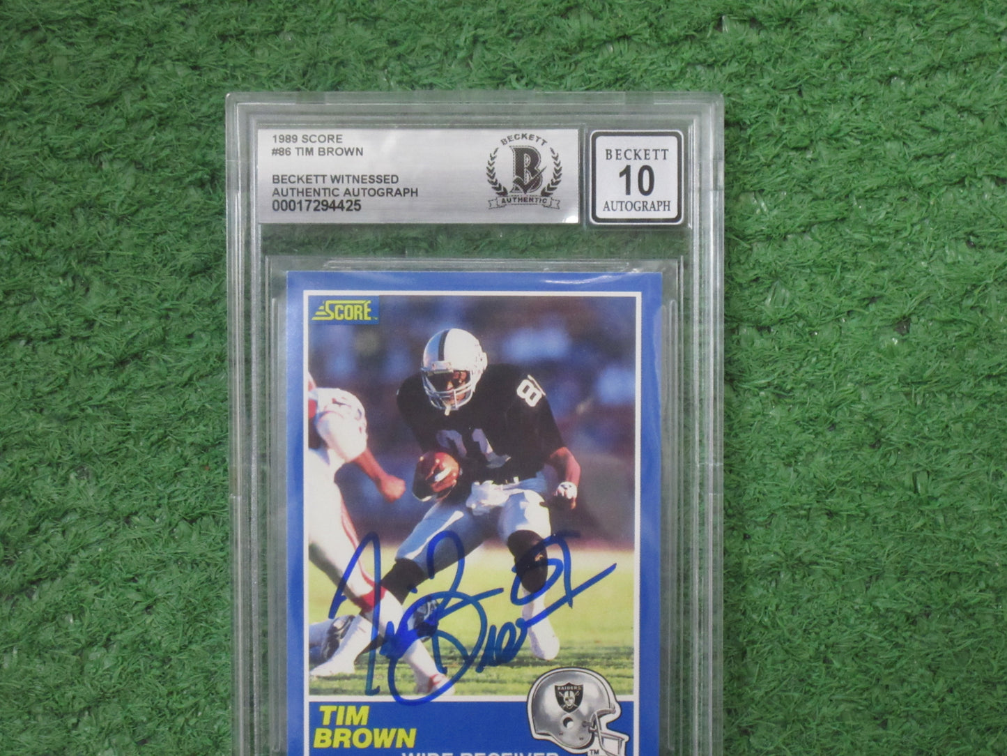 TIM BROWN SIGNED 1989 Score #86 BGS BAS SLAB Rookie Card RAIDERS AUTO 10)