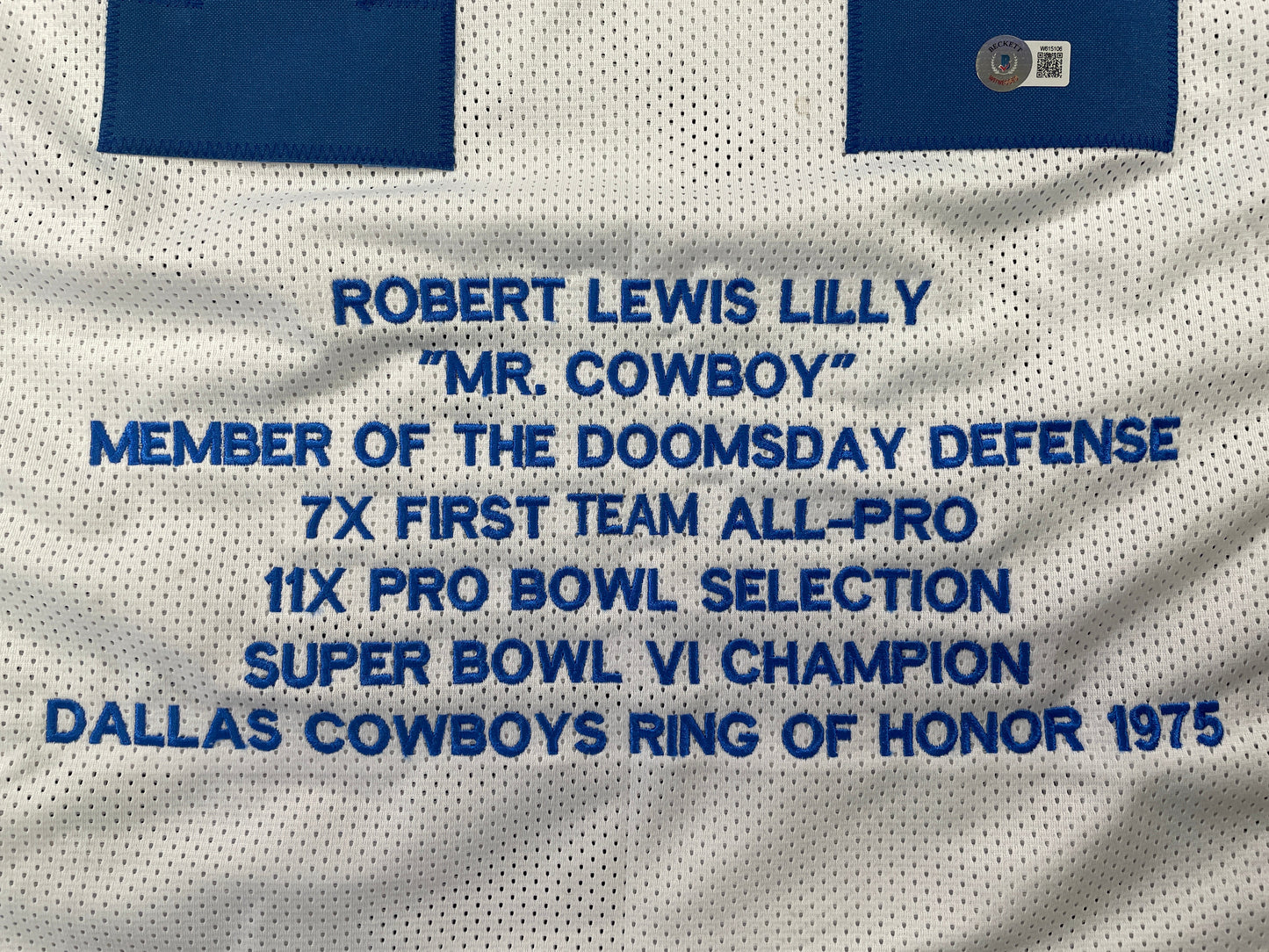 BOB LILLY DALLAS COWBOYS SIGNED STAT FOOTBALL JERSEY w/HOF BAS