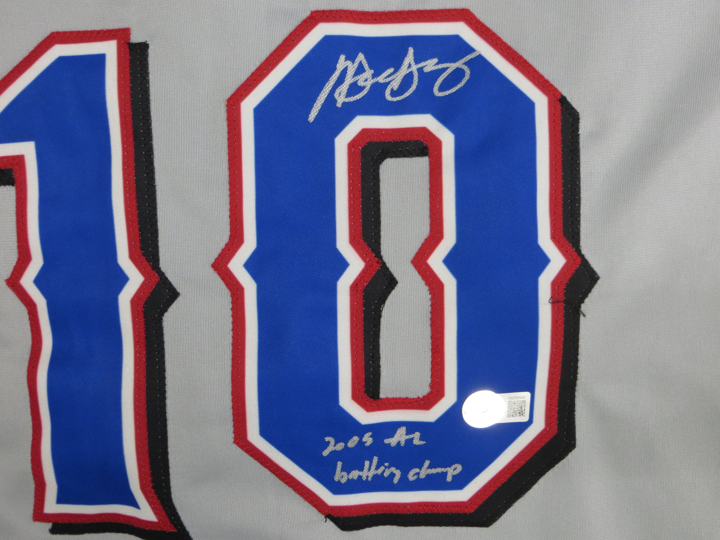 MICHAEL YOUNG TEXAS RANGERS SIGNED GRAY JERSEY w/INSC BAS COA