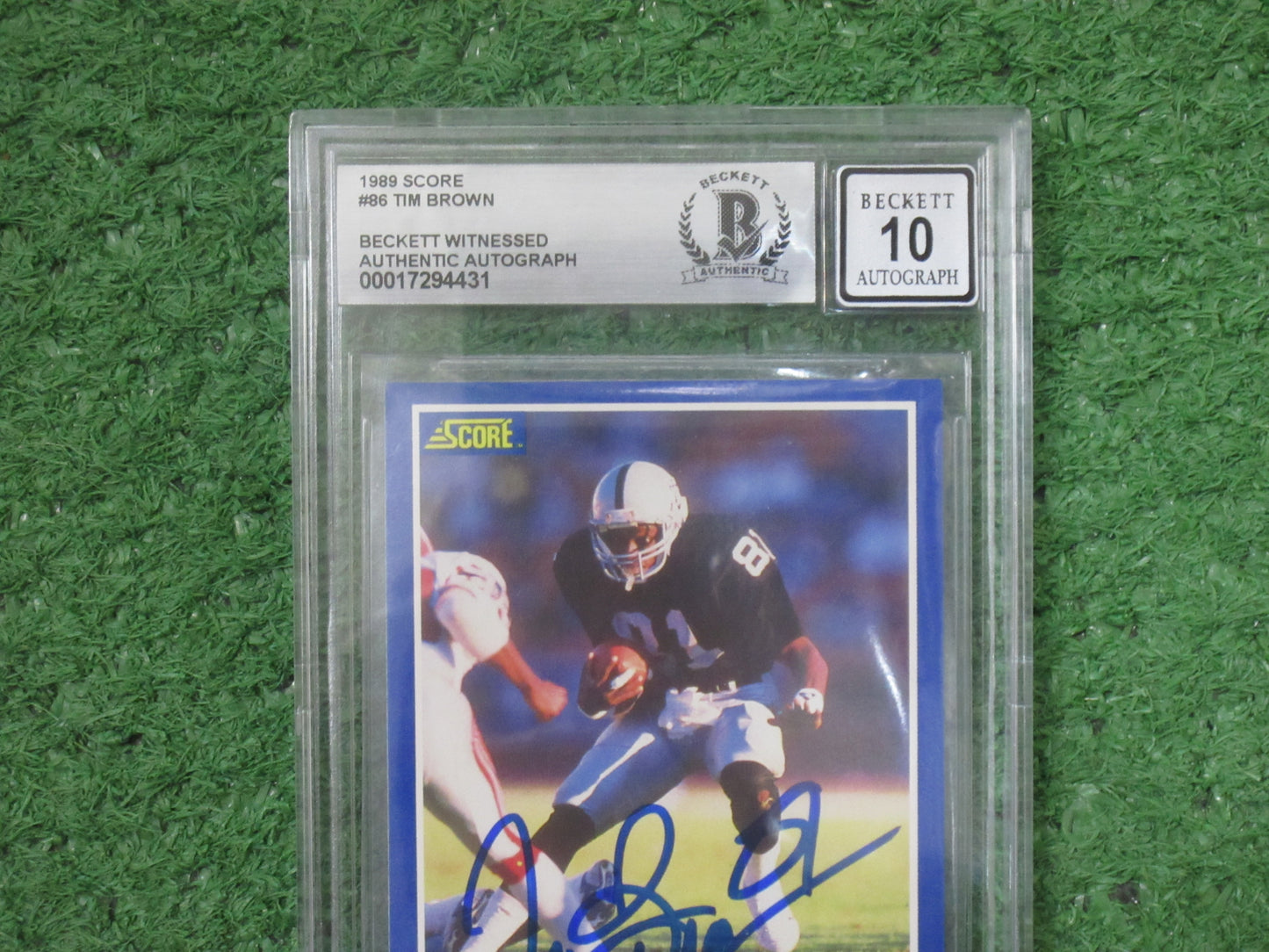 TIM BROWN SIGNED 1989 Score #86 BGS BAS SLAB Rookie Card RAIDERS AUTO 10