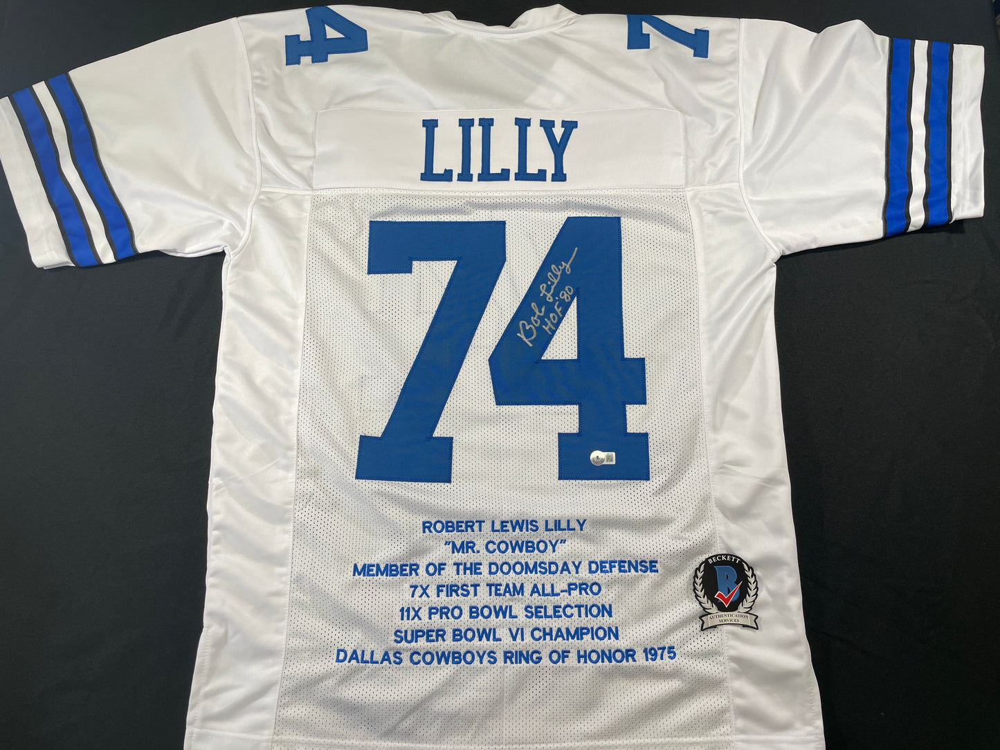 BOB LILLY DALLAS COWBOYS SIGNED STAT FOOTBALL JERSEY w/HOF BAS