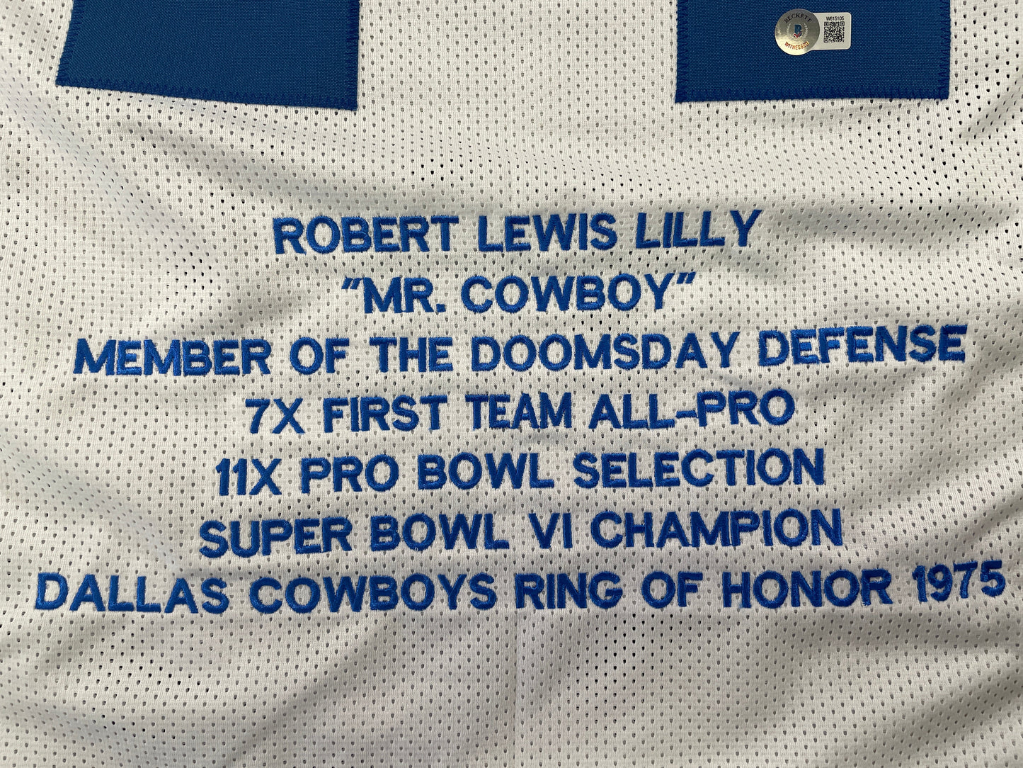 BOB LILLY DALLAS COWBOYS SIGNED STAT FOOTBALL JERSEY w/HOF BAS