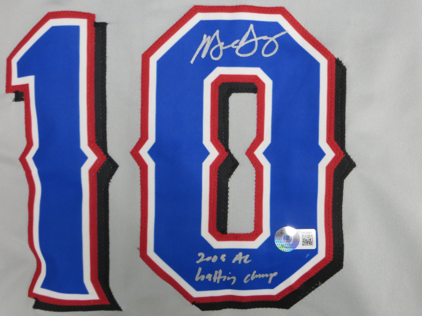 MICHAEL YOUNG TEXAS RANGERS SIGNED GRAY JERSEY w/INSC BAS COA