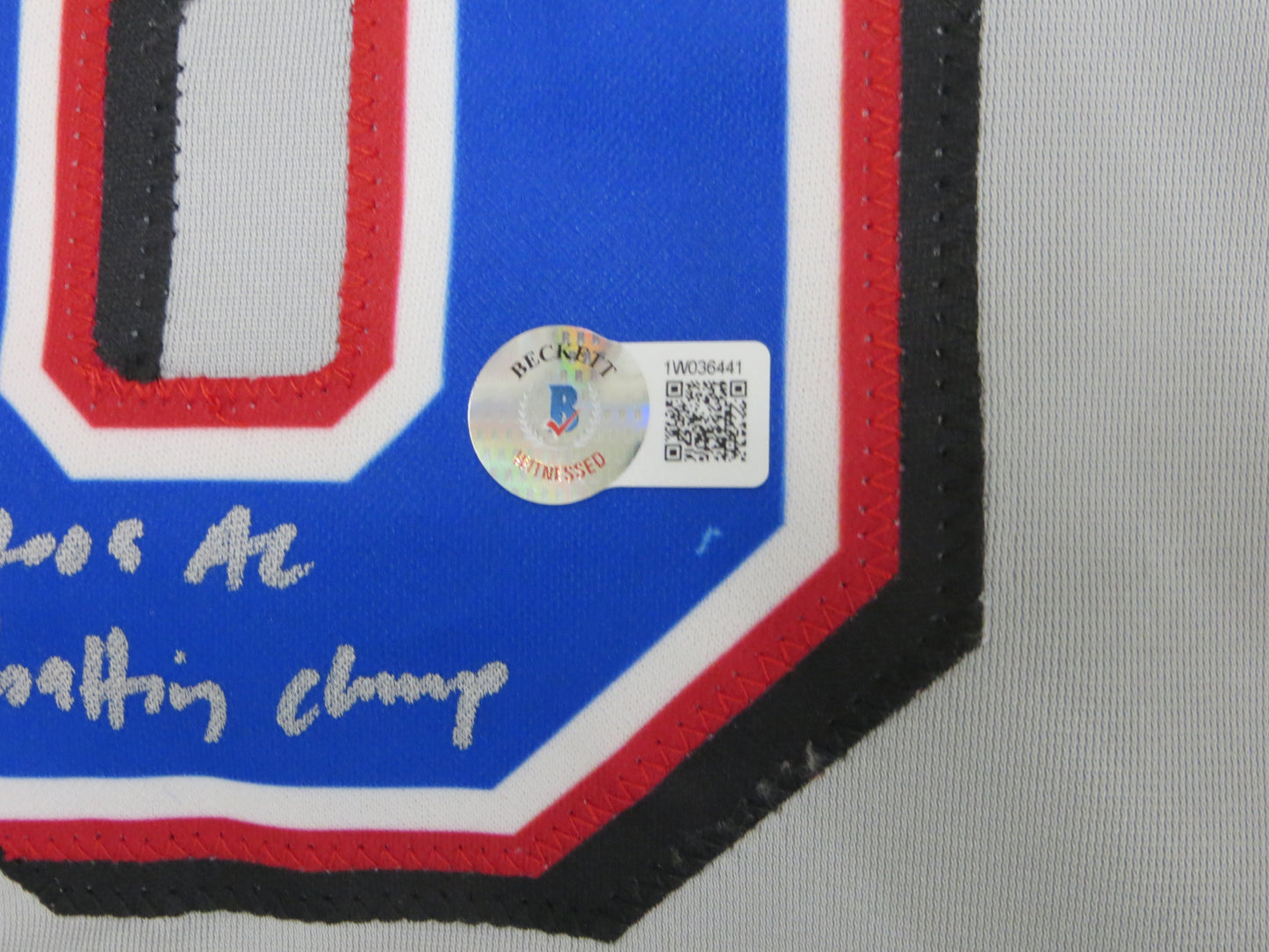 MICHAEL YOUNG TEXAS RANGERS SIGNED GRAY JERSEY w/INSC BAS COA